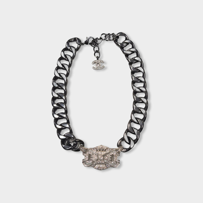 pre-owned Chanel dark chain necklace with crystals