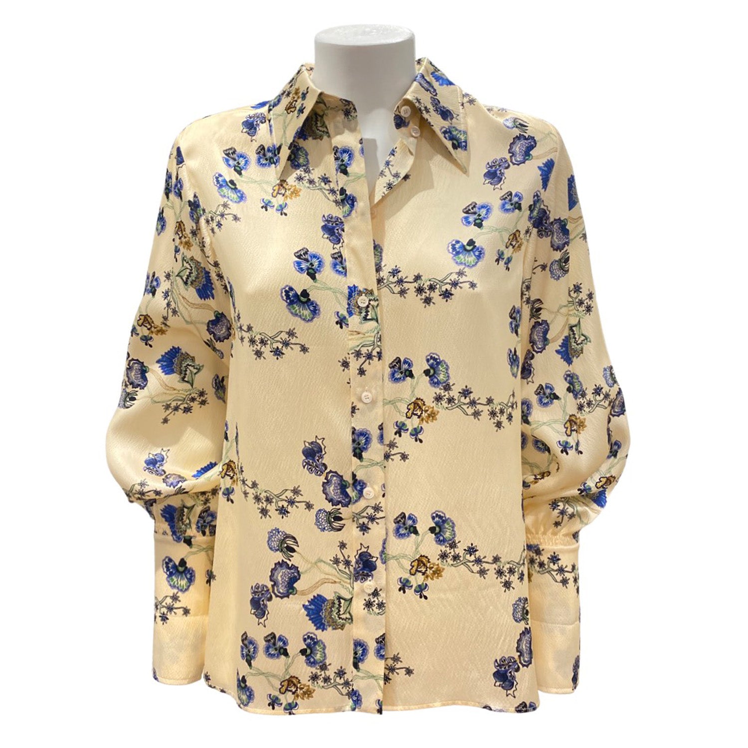 CHLOE blush and navy floral print silk blouse – Loop Generation