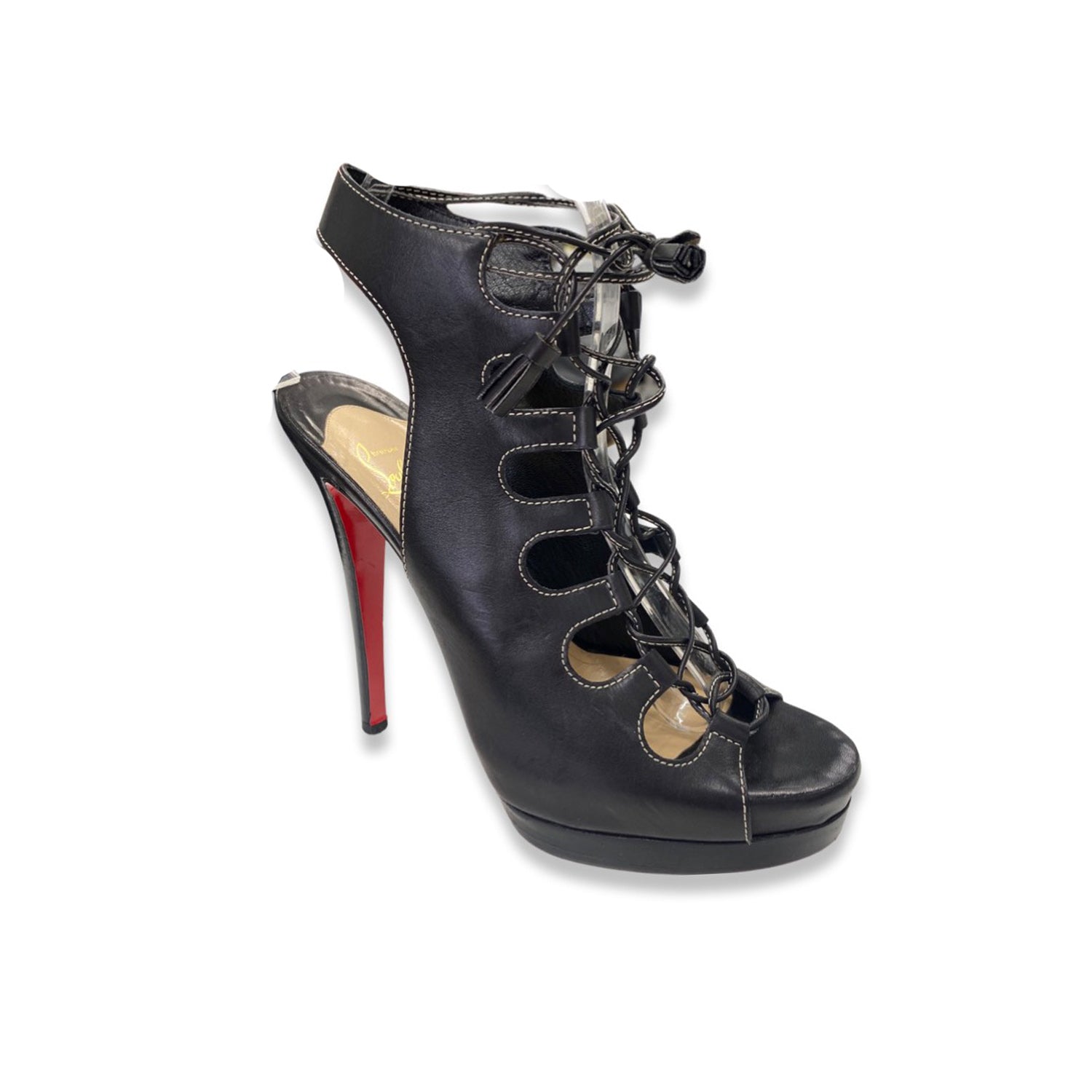 Super High and Sexy Black Christian Louboutin Leather Strappy Heels Size  38.5 | eBay