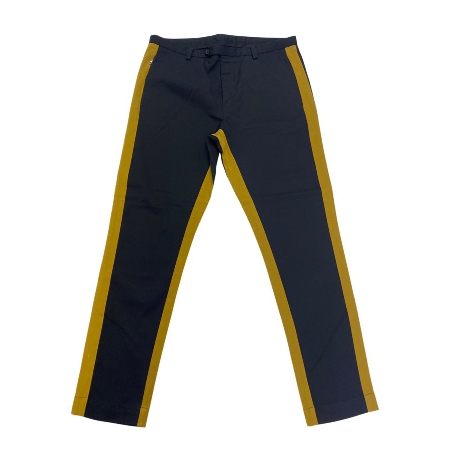 Black trousers with sales yellow stripe