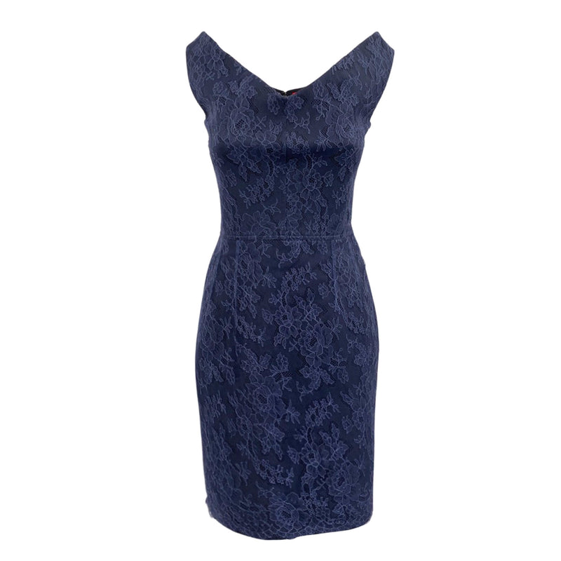 pre-owned EMILIO DE LA MORENA navy lace mini dress | Size UK8