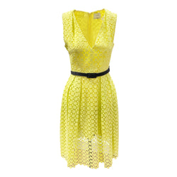 pre-owned ERDEM yellow sleeveless belted dress | Size S