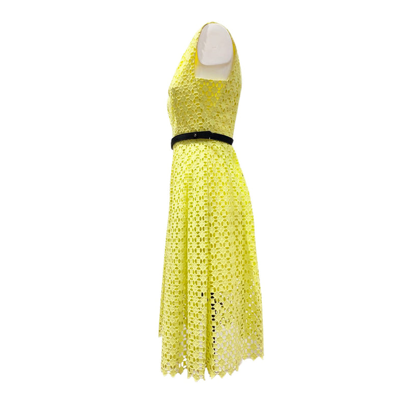 second-hand ERDEM yellow sleeveless belted dress | Size S