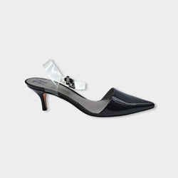 pre-owned GINA black patent leather kitten heels