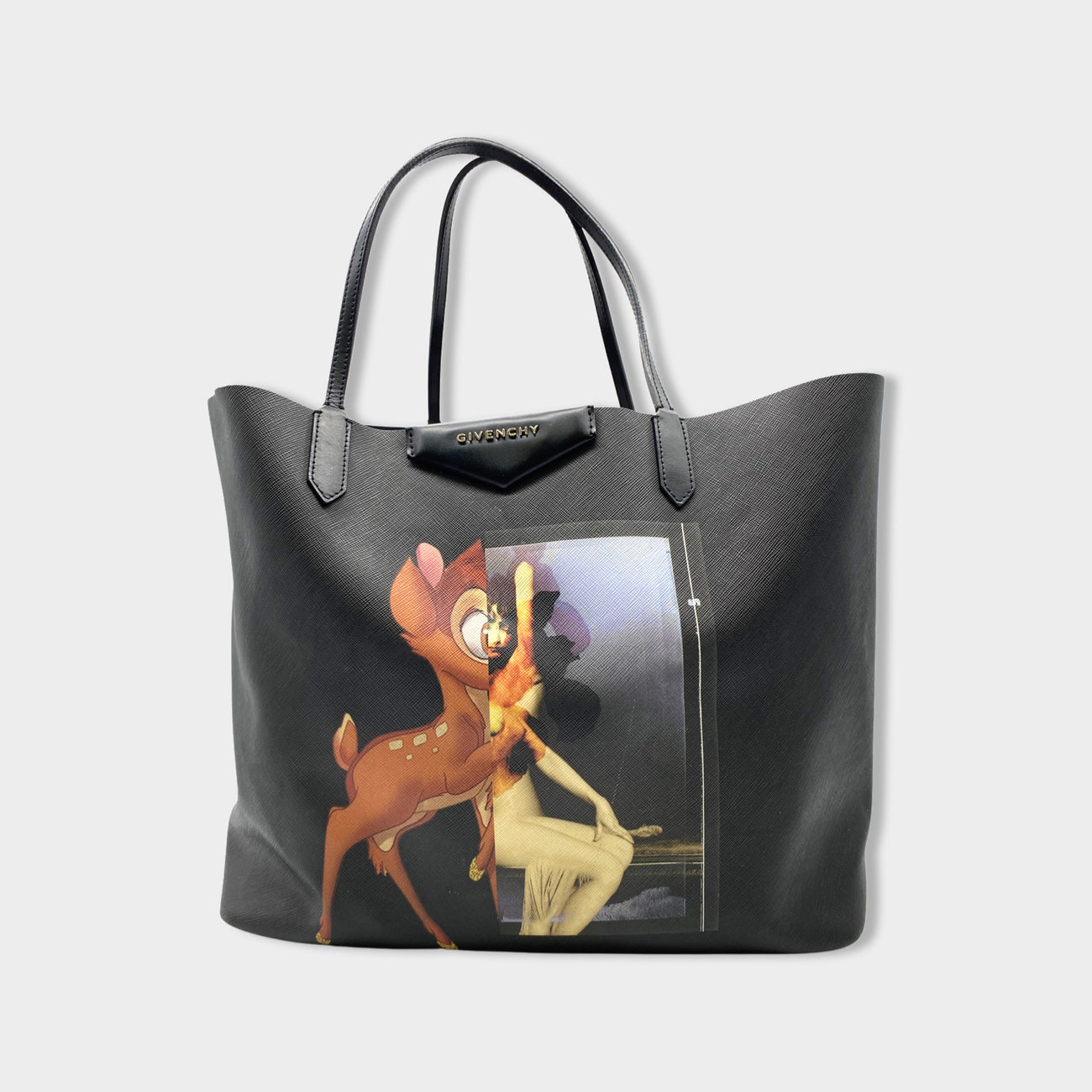GIVENCHY Black Textured Coated Canvas Bambi Antigona Tote + Pouch Bag Large