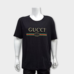 pre-owned GUCCI black cotton T-shirt with logo print