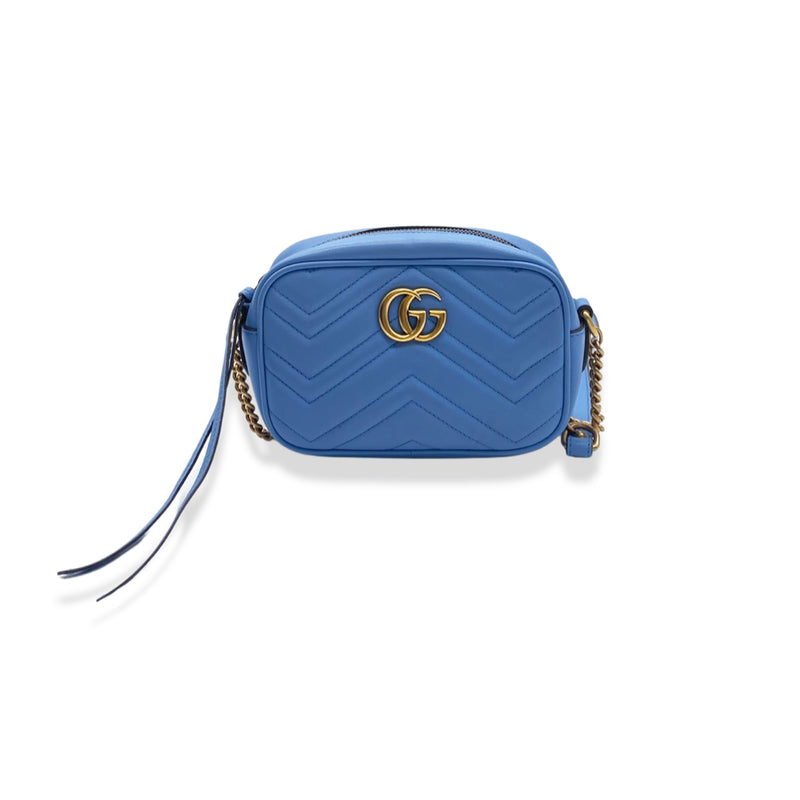 pre-owned GUCCI blue leather Camera bag