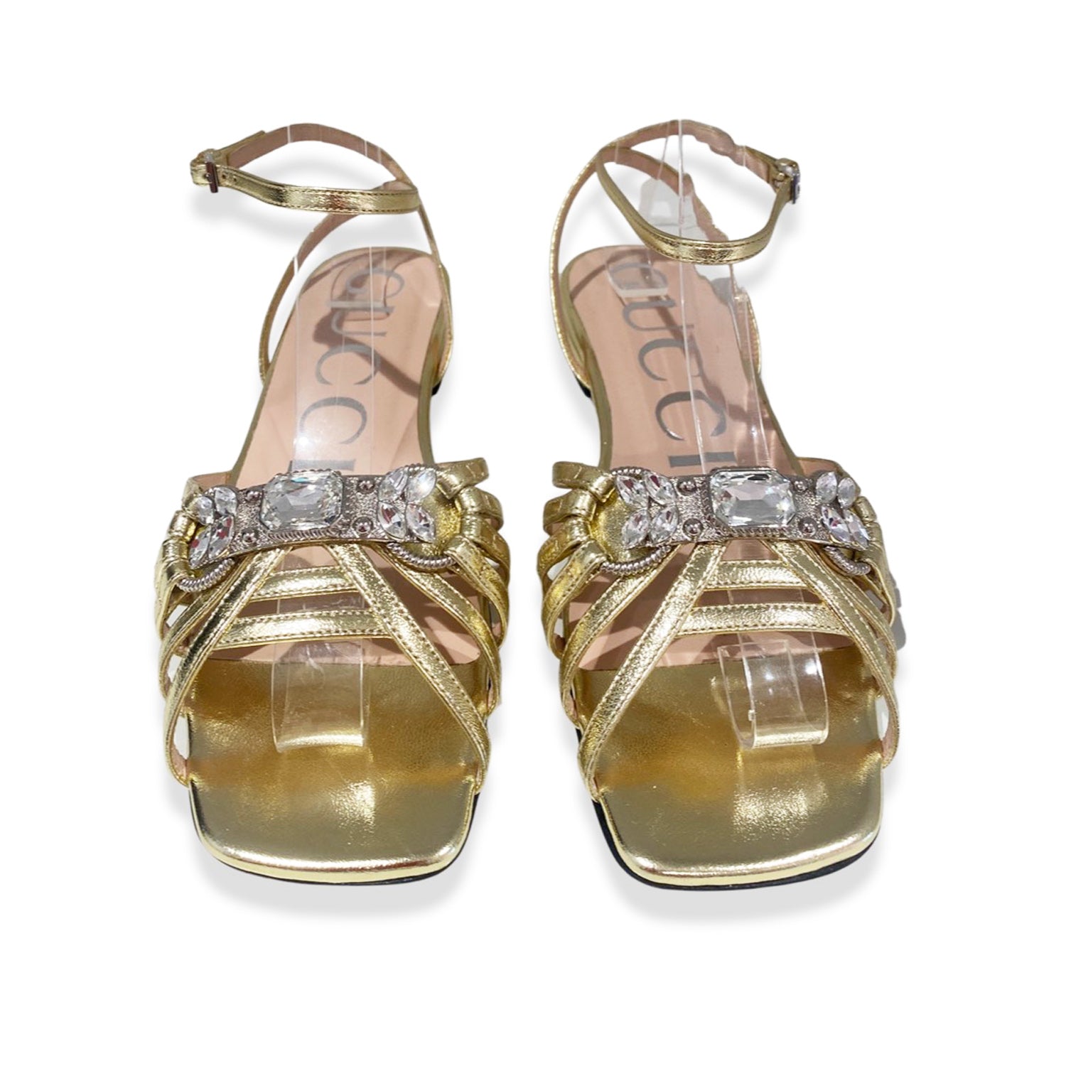 GUCCI Pair of gold leather sandals for women. Size 37. … | Drouot.com