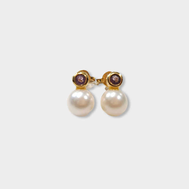 pre-owned H. STERN gold and pearl earrings with amethyst stone