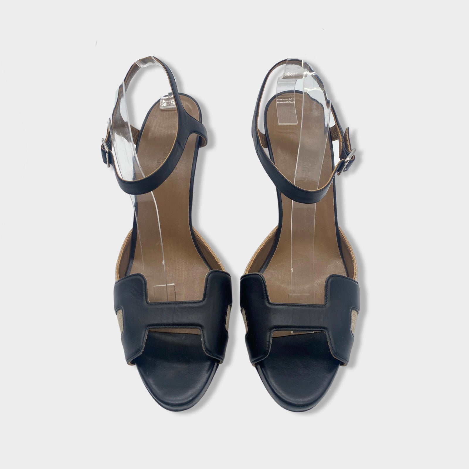 HERM S black and beige leather sandal heels Loop Generation