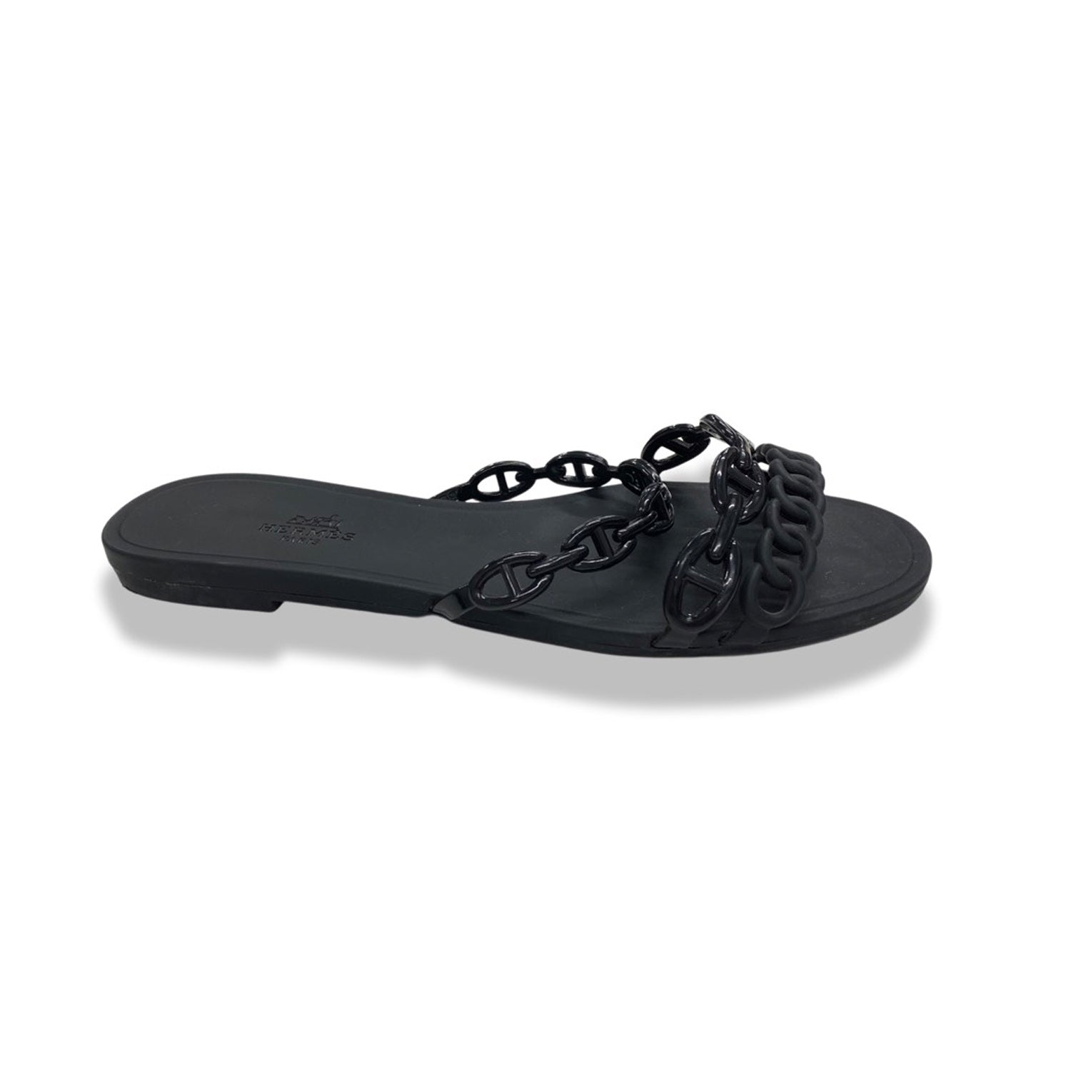 HERM S black rubber chain sandals Size 38 Loop Generation