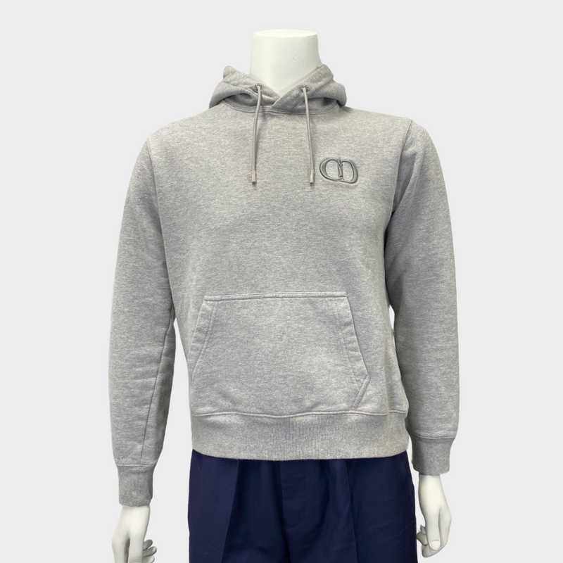 Dior men's grey hoodie with a front pocket and logo