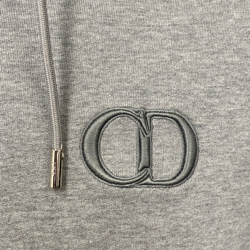 Dior men's grey hoodie with a front pocket and logo