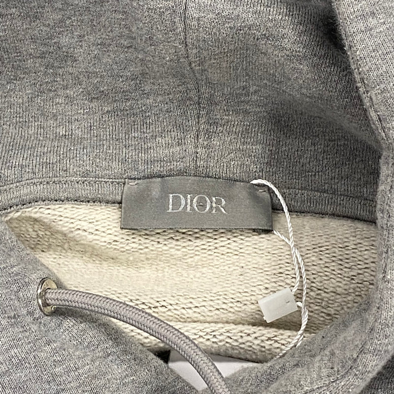 Dior men's grey hoodie with a front pocket and logo