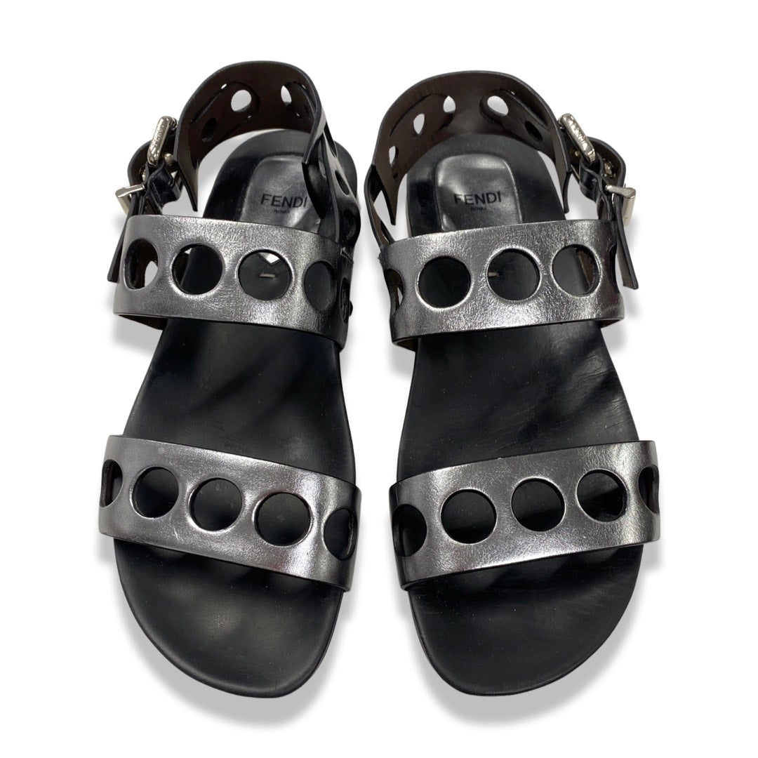 FENDI silver and black leather sandals Loop Generation