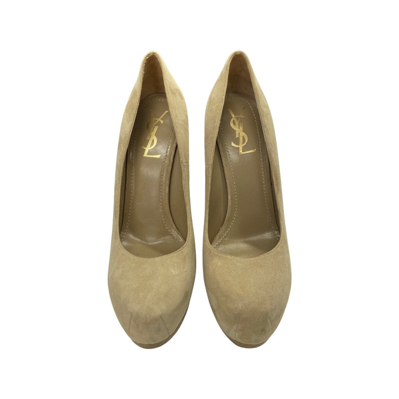 YVES SAINT LAURENT beige suede platform heels