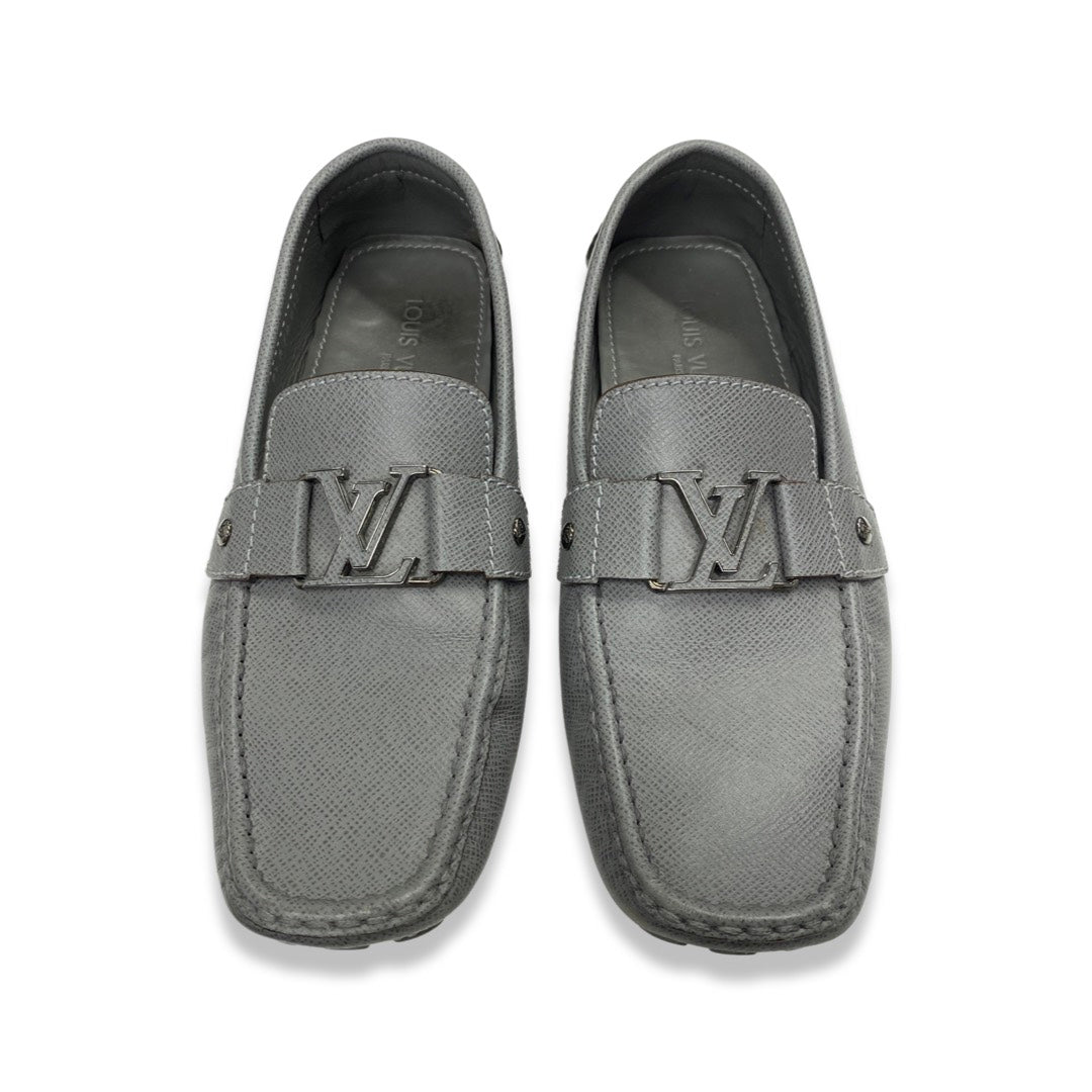Louis Vuitton Monte Carlo Gray TAIGA UK9 /US10 loafer shoes mens Authentic