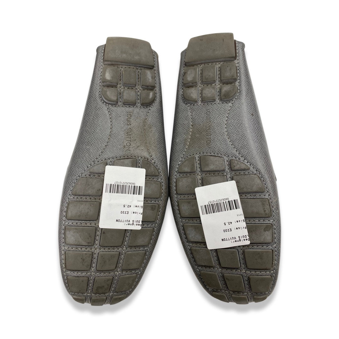 Louis Vuitton Grey Leather Monte Carlo Slip On Loafers Size 43.5 For Sale  at 1stDibs