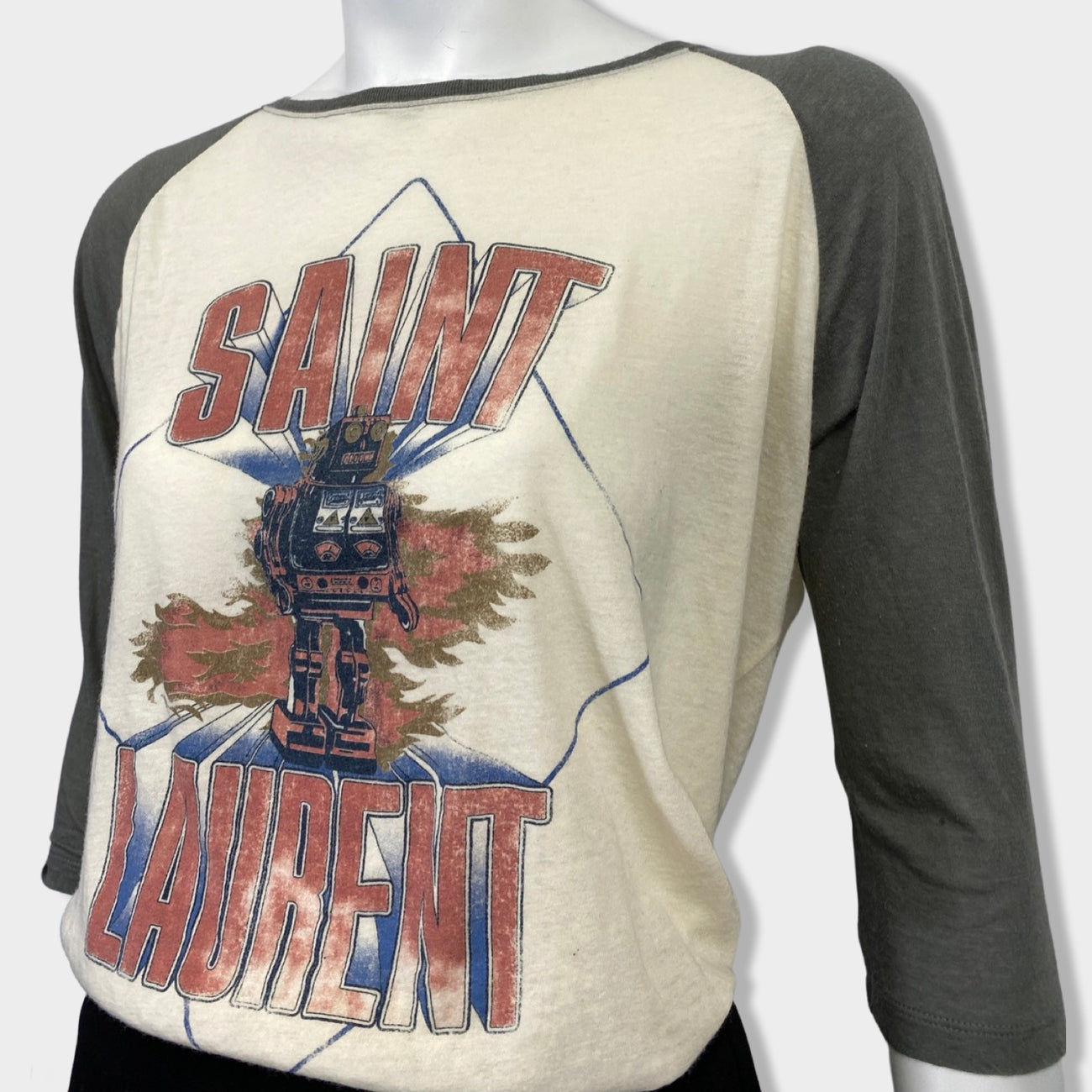 SAINT LAURENT multicolour logo robot print cotton and woolen top