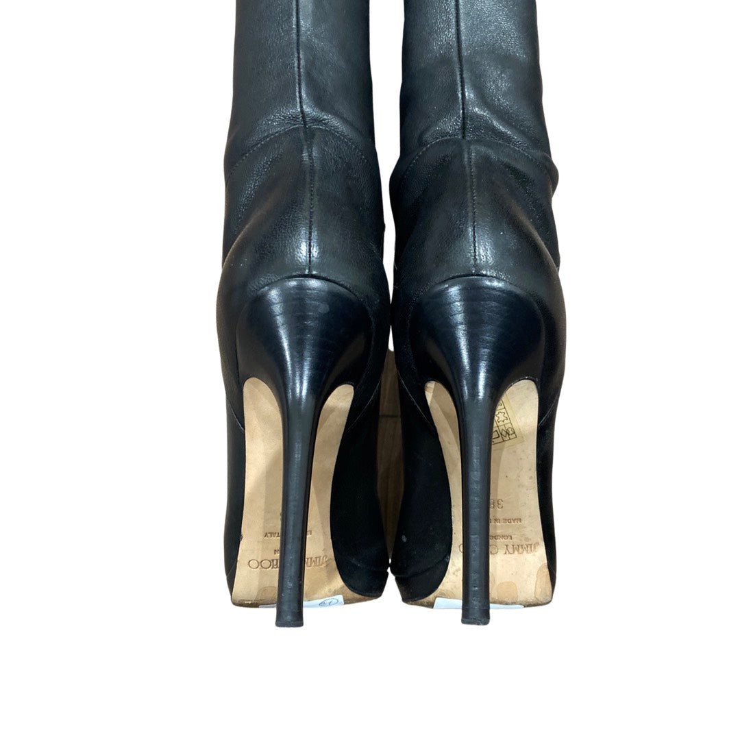 37/6.5❤️ JIMMY CHOO BLACK STRETCH LEATHER OVER KNEE THIGH HIGH HEEL BOOTS  ITALY | eBay