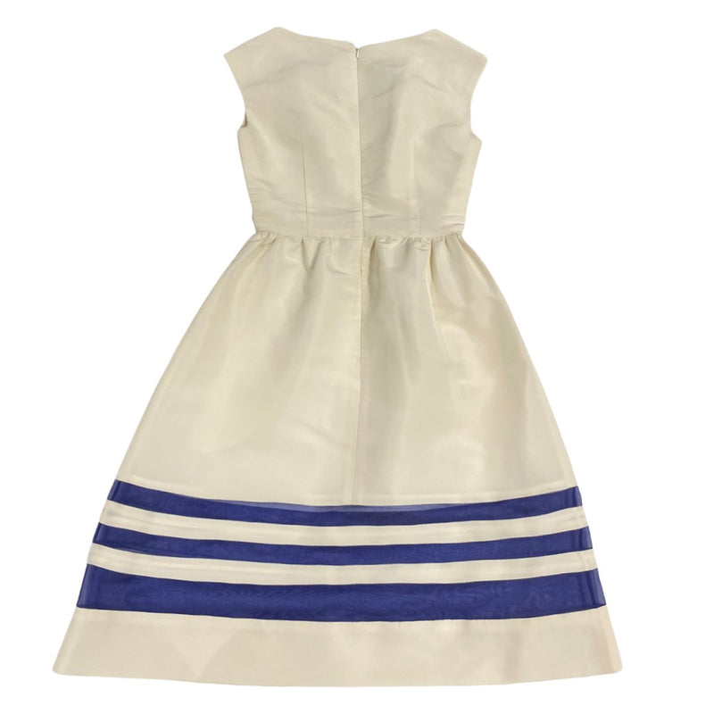 pre-loved NONOO ecru and blue striped sleeveless silk dress | Size US4