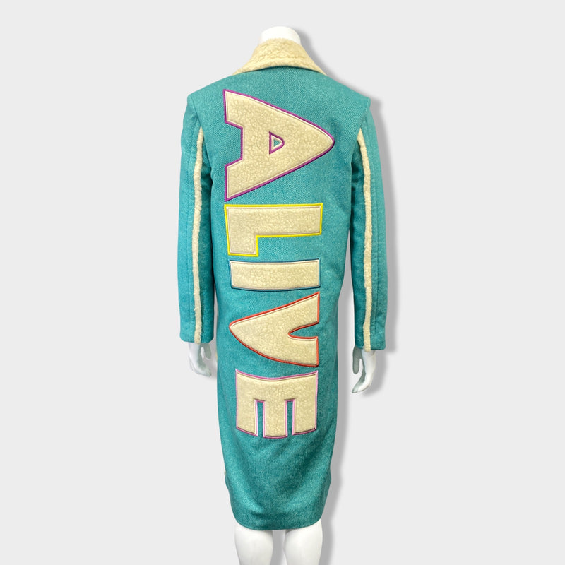 MIRA MIKATI Alive green and ecru woolen double-breasted coat