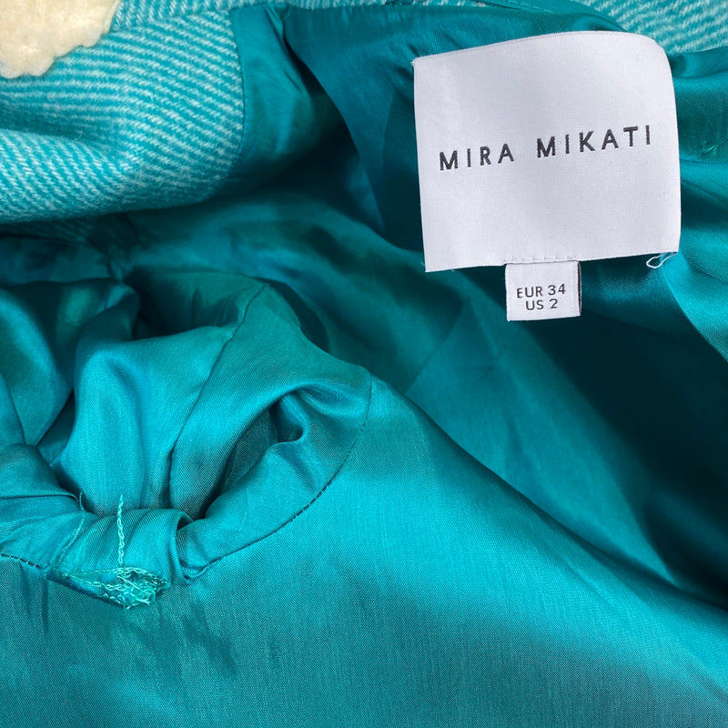 MIRA MIKATI Alive green and ecru woolen double-breasted coat