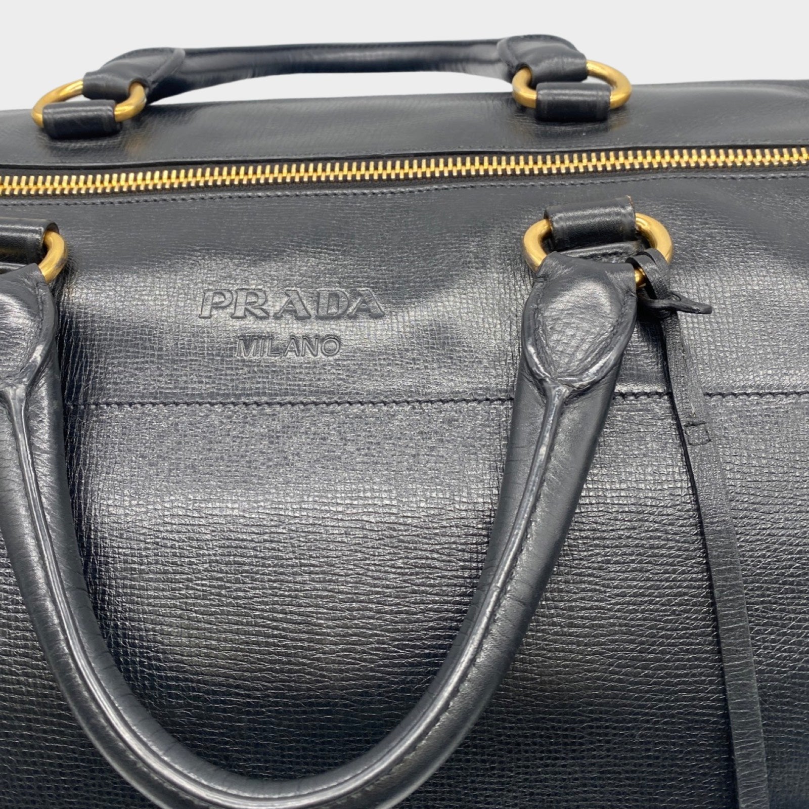 PRADA black leather travel bag with gold hardware Loop Generation