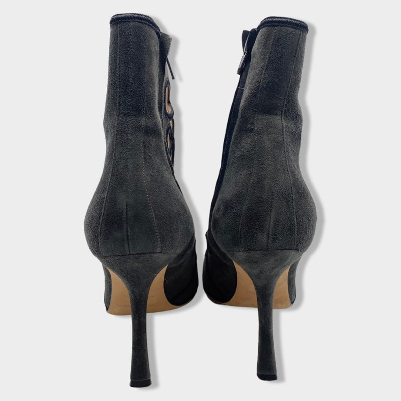 OSCAR DE LA RENTA grey suede boot heels