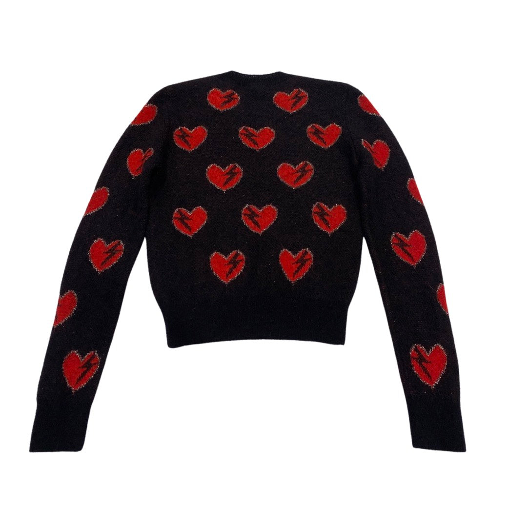 SAINT LAURENT black and red heart knitted mohair jumper – Loop