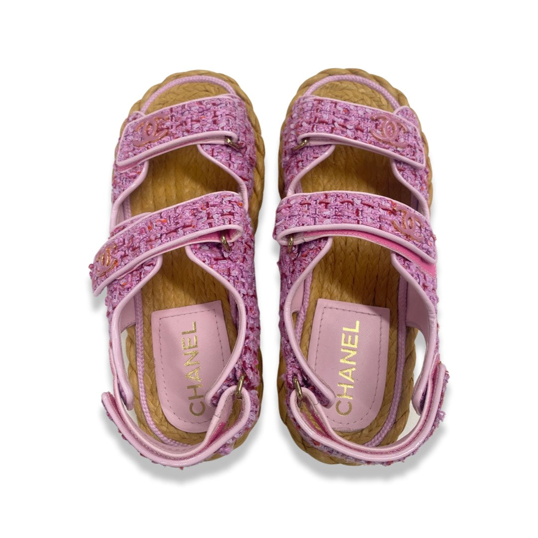 Chanel Tweed Sandal Pink Ecru Cotton - G35927 X56999 K5945 - US