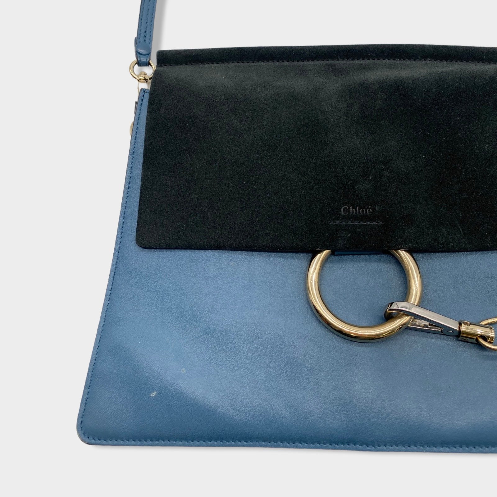 Chloe Faye black leather suede ring chain detail shoulder handbag purse |  eBay