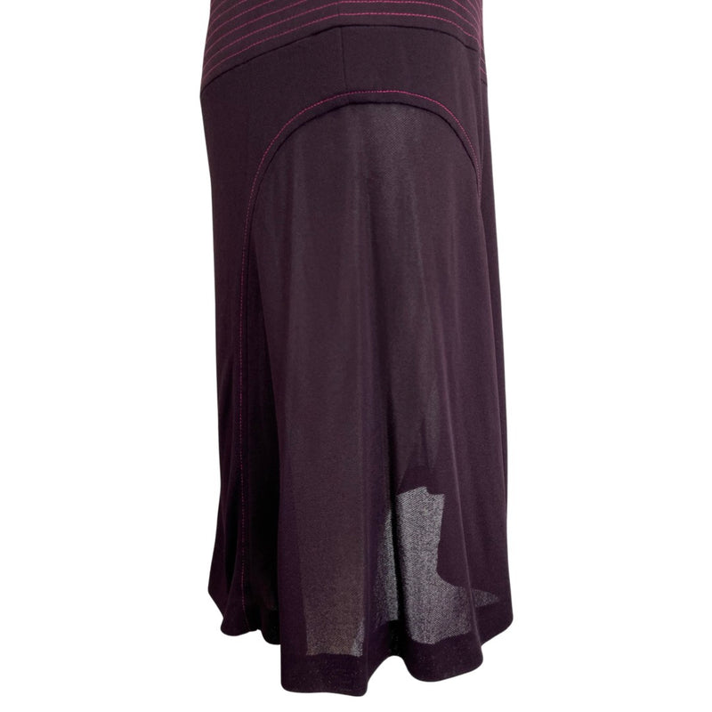 Chanel burgundy and plum viscose mid-length dress with pink stitches