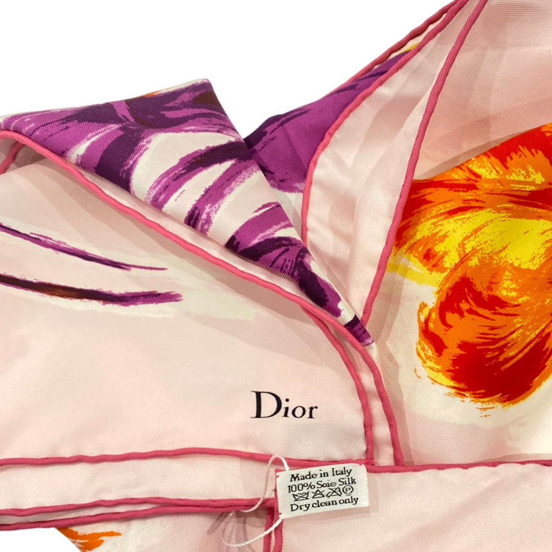 Dior Pink Floral Print Square Silk Scarf Dior