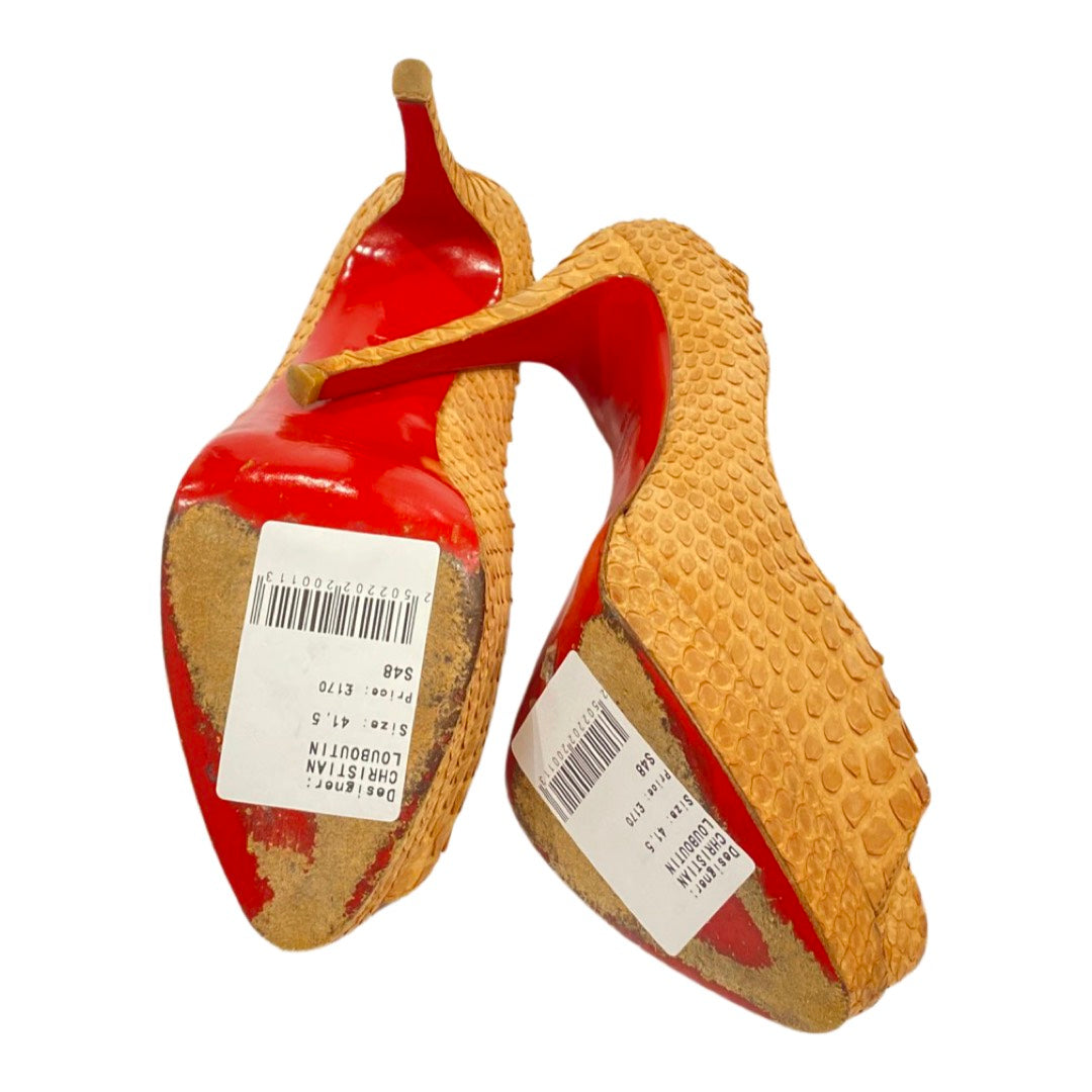 Christian Louboutin Orange Python Materna Peep Toe Wedges Size 9.5/40