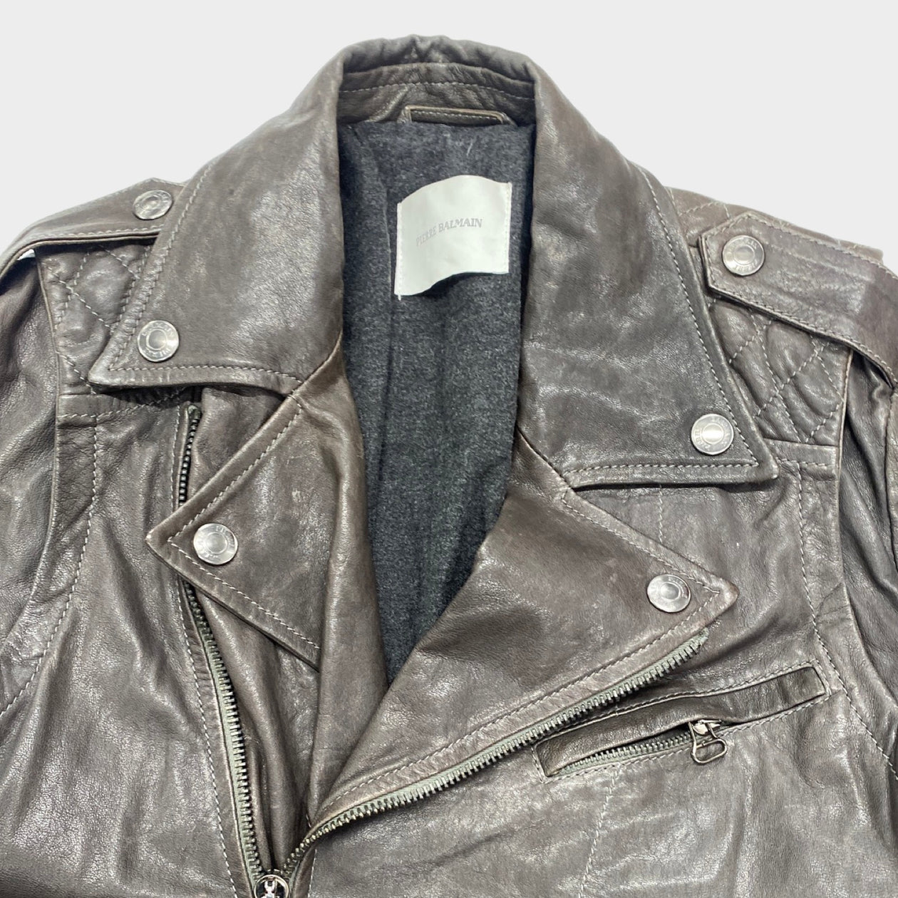 PIERRE BALMAIN grey leather zipped biker – Loop Generation