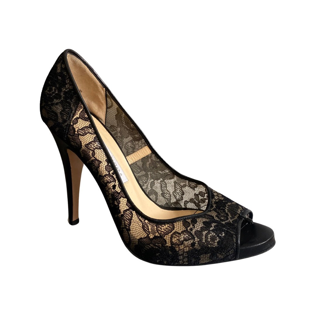 Black lace shoes heels best sale