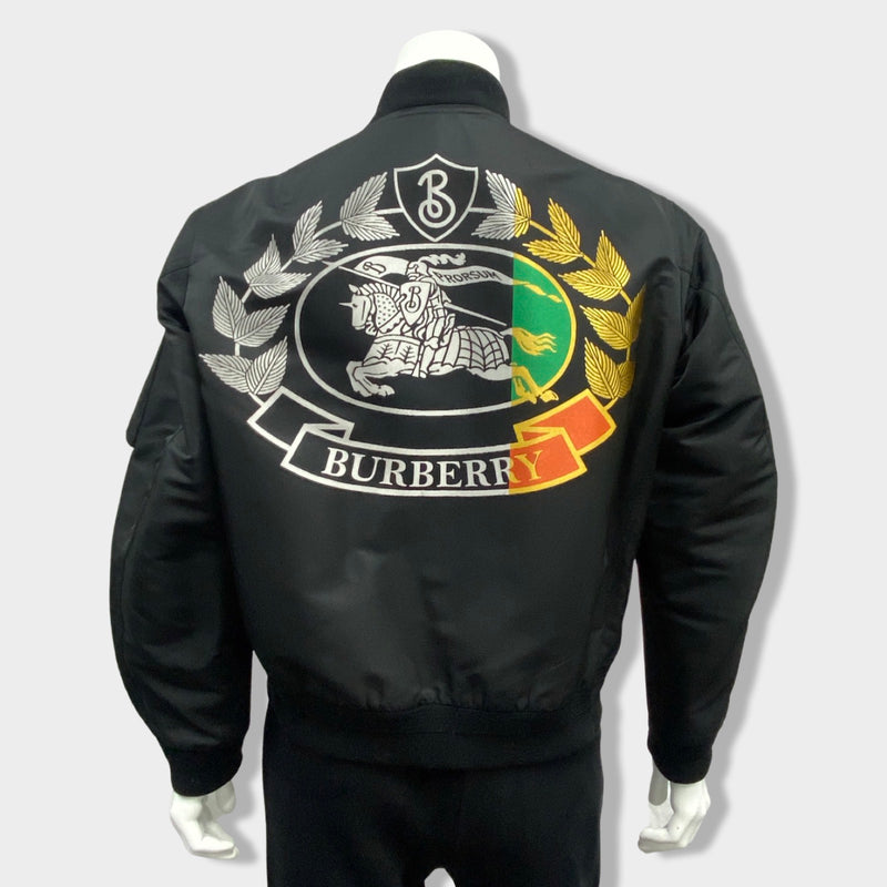 BURBERRY black horse print bomber jacket