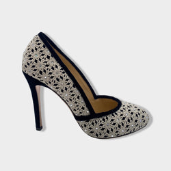 pre-owned CHARLOTTE OLYMPIA black and white velvet pumps with rhinestones | Size EU39.5 UK6.5