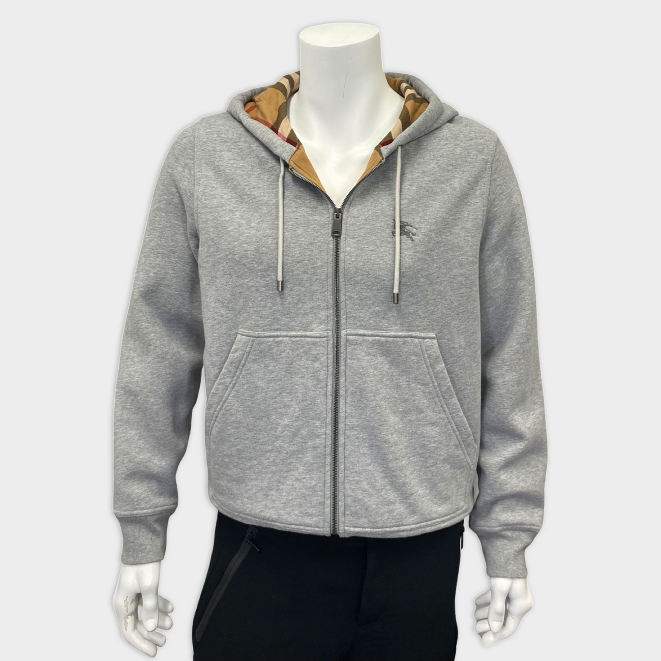 BURBERRY grey hoodie with nova check lining Loop Generation