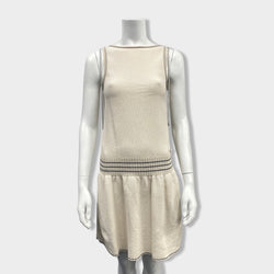 pre-owned CHANEL ecru cotton sleveeless dress | Size FR38