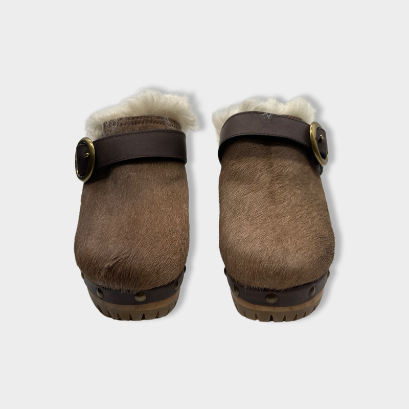 pre-owned RALPH LAUREN brown shearling clogs | Size EU40 UK7