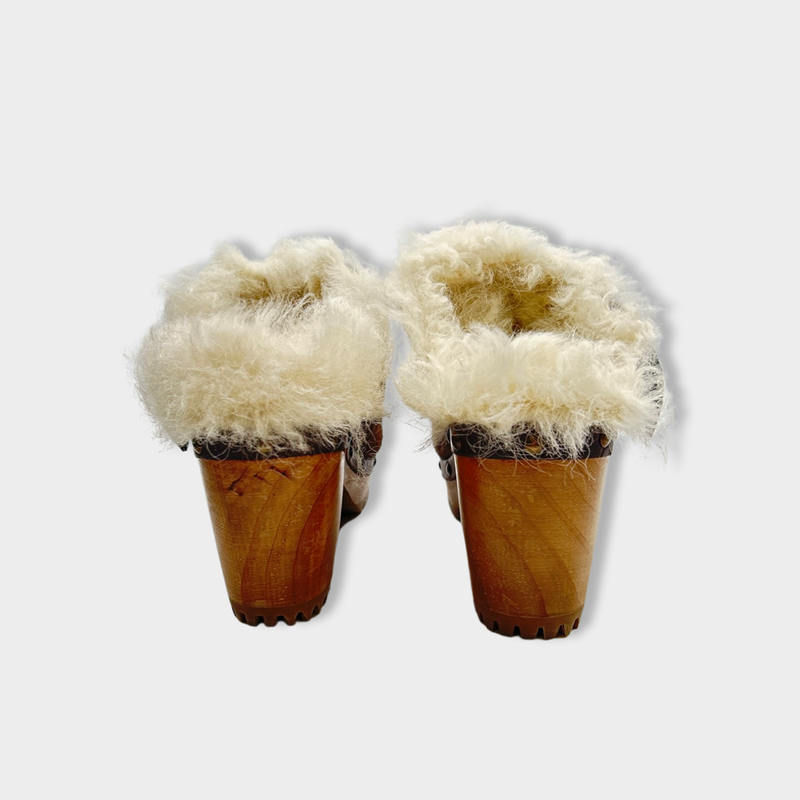 RALPH LAUREN brown shearling clogs