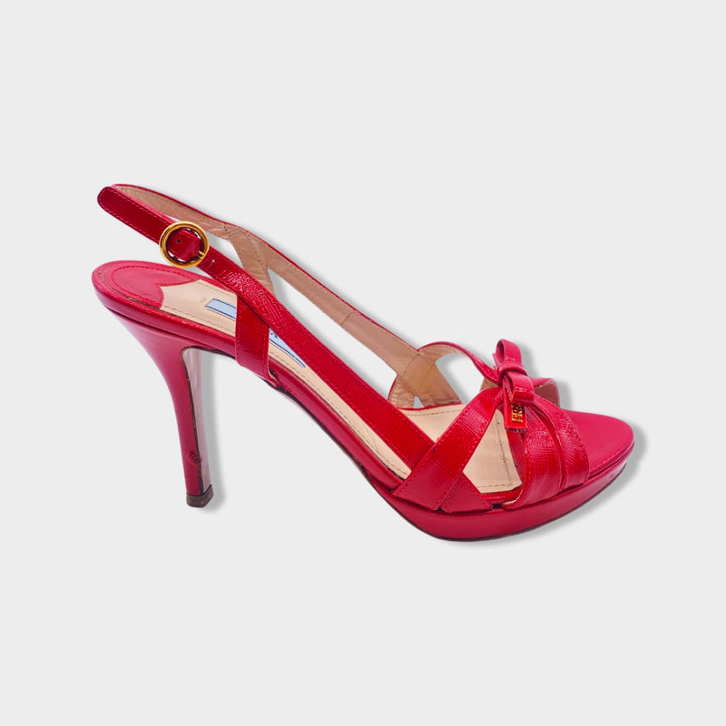 pre-owned PRADA red patent leather sandal heels | Size EU37.5 UK4.5