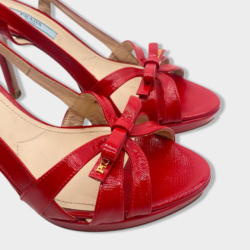 PRADA red patent leather sandal heels