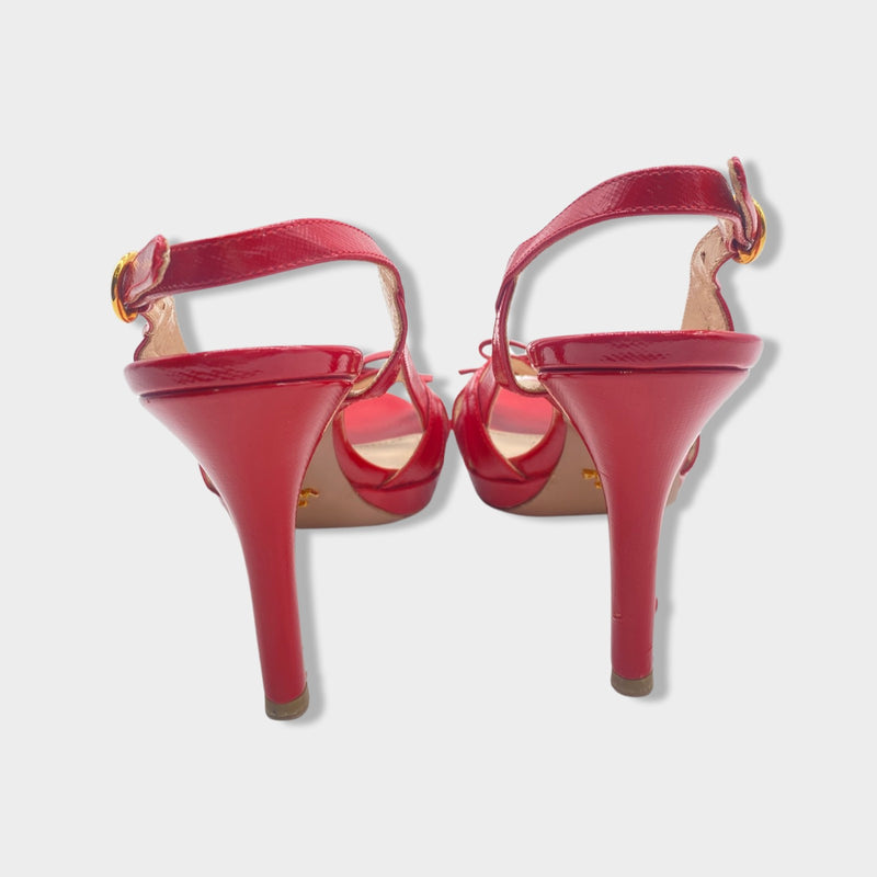 PRADA red patent leather sandal heels