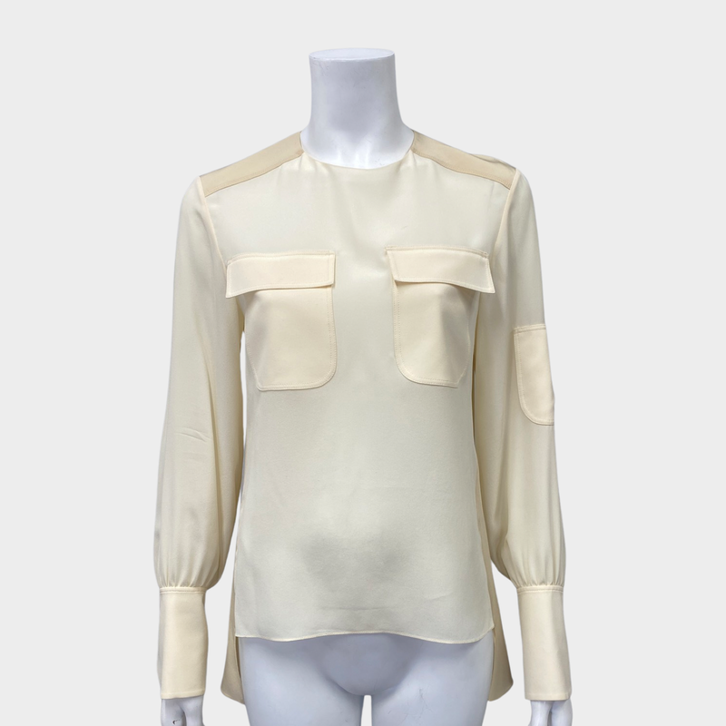 CHLOÉ ecru silk front pocket blouse