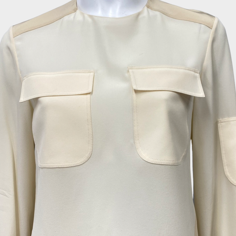 CHLOÉ ecru silk front pocket blouse