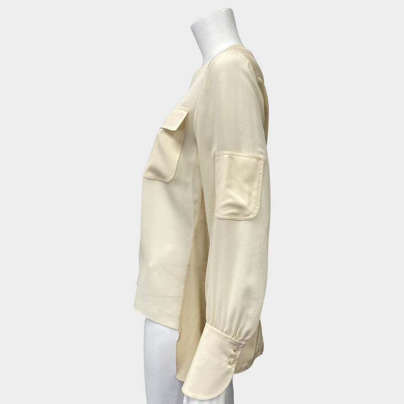 CHLOÉ ecru silk front pocket blouse