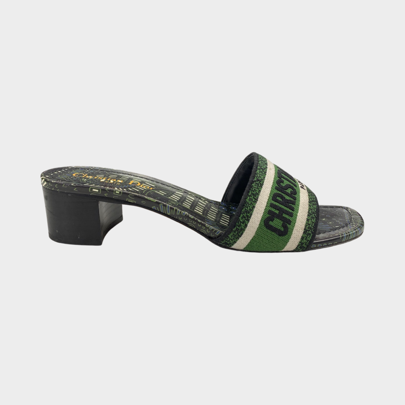 CHRISTIAN DIOR green DWAY HEELED SLIDE mules Loop Generation